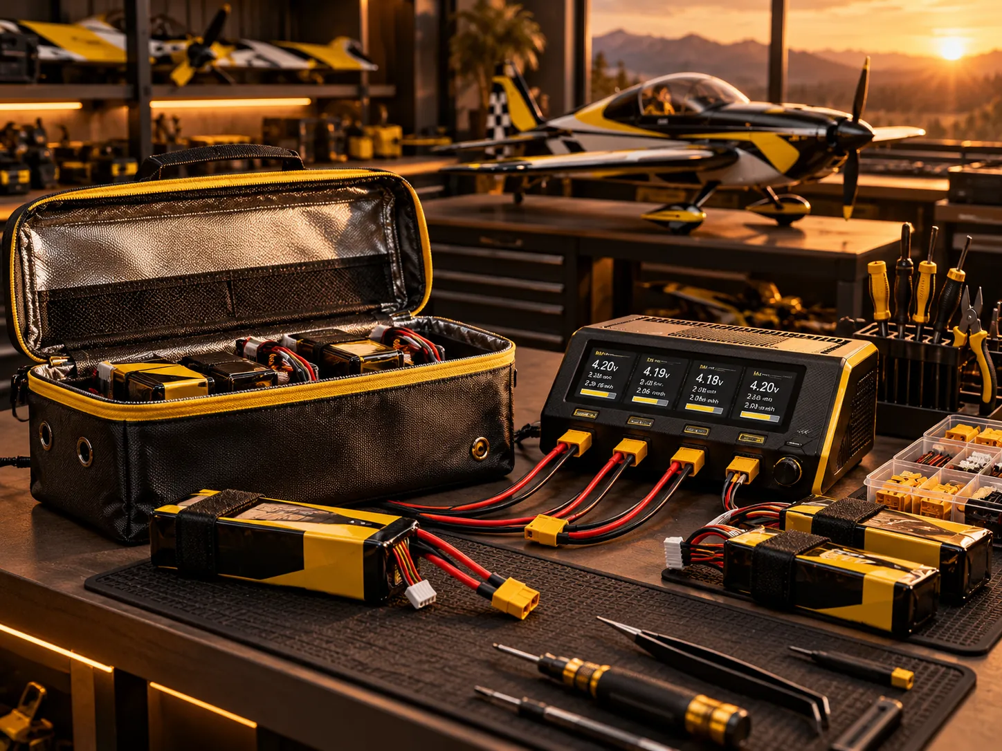 AI generated editorial illustration for RC Airplane LiPo Battery Guide: Cells, Chargers, Connectors and Safety